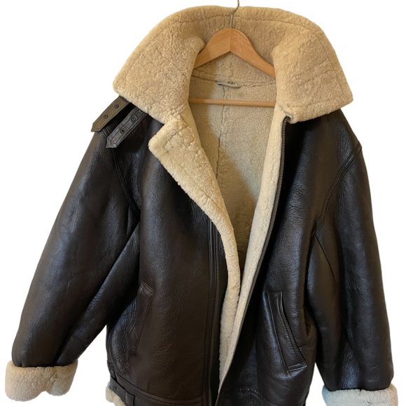Authentic Vintage Brown Shearling Leather Bomber Jacket - Picture 5 of 12
